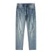 Men's Clothing Heavy Washed Jeans Trendy Slim Fit Distressed Slim-Fit Jeans For Men – Vintage Washed Denim With Artistic Rips, Streetwear Staple_viptrois.com