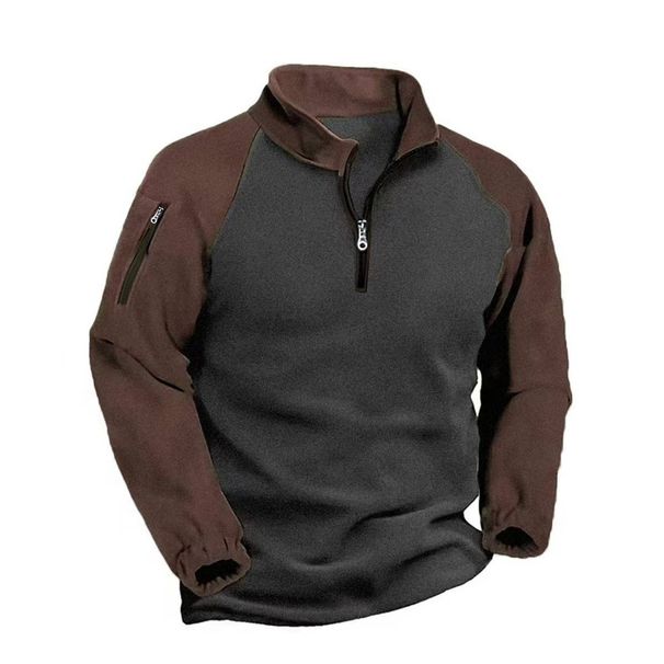 Tactical Fleece Jacket, Men's Fleece Thermal Sweatshirt, Autumn And Winter Double-sided Fleece Pullover, Color-blocking Zipper Jacket_viptrois.com
