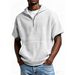 Men's Waffle-Knit Zip-Up Hooded Short Sleeve Sweatshirt With Kangaroo Pocket(Black/White/Gray/Army Green/Orange/Sky Blue/Lavender,S-5XL)_viptrois.com