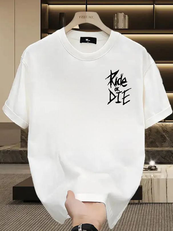 Men's Clothing Men's 100% Cotton Short Sleeve T-Shirt Ride Or Die Logo Trendy Brand Summer High Street Loose Fit Top Versatile Niche Style_viptrois.com