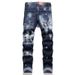 Men's Clothing Dark Coating Wax Brush One Knife Cut Erosion High Street Casual Hole Jeans_viptrois.com