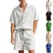 Men's Summer Casual Shirt And Shorts Set Loose Fit Simple Americana Corduroy Short Sleeved Suit American Style_viptrois.com