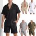 Men's Clothing Summer Sports Short Sleeved Shorts Suit Linen Loose Casual Men's Shirt Suit_viptrois.com
