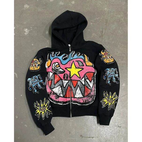 Gothic Punk Streetwear Hoodie – Unisex Oversized Pullover With 3D Print For Y2K & Retro Hip-Hop Aesthetic_viptrois.com