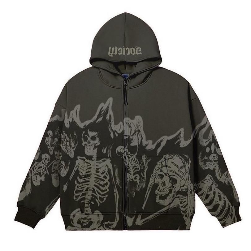Y2K Millennium Round Neck Skeleton Sweatshirt Couple Style 2023 Autumn Winter New Long Sleeve Skull Hoodie_viptrois.com