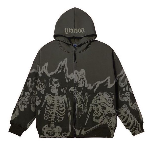 Y2K Millennium Round Neck Skeleton Sweatshirt Couple Style 2023 Autumn Winter New Long Sleeve Skull Hoodie_viptrois.com