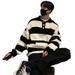 Men's Oversized Stripe Polo Knit Sweater – Breathable Stretch Polyester, Relaxed Fit (Black/Grey/Orange) – Urban Streetwear_viptrois.com