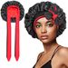 Double Layer Satin Sleeping Cap Double Sided Round Hat Bow Ribbon Silk Beauty Hair Cap Bonnet_viptrois.com