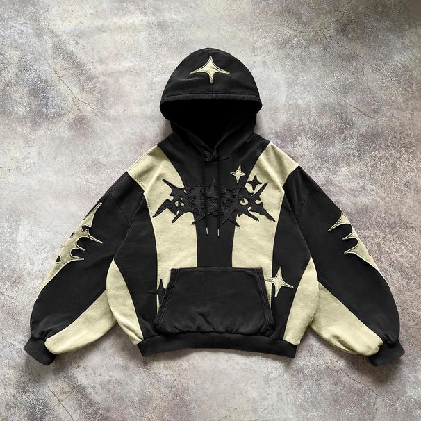 Men's Clothing Trend Casual Street Stitching Stitching Cotton Hoodie Loose Sweater Independent Station Summer_viptrois.com