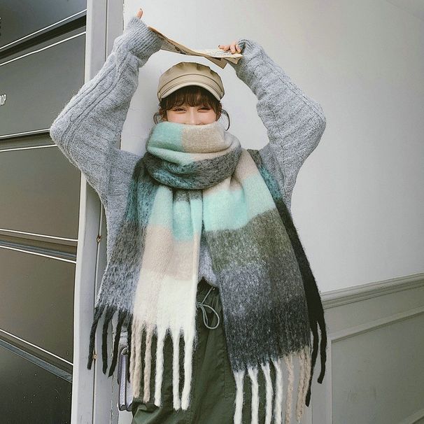 Rainbow Scarf Western Sichuan 2024 New Winter High End Women's Korean Checkered Atmosphere Warm Versatile Shawl_viptrois.com