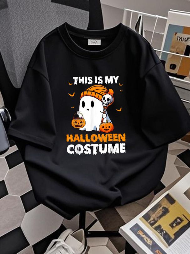 This Is My Halloween Costume Funny Halloween Ghost T-Shirt Graphic Top For Everyday Wear Stretched Casual Designer Clothes Women Top Graphic Tees Unisex Print Round Neck Short Sleeve Fashion Versatile Slightly Stylish Comfortable Streetwear_viptrois.com