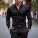 Men's Clothing Spring And Autumn Men's Shirt Youth Breathable Formal Wear Anchor Print Thin Men's Long Sleeved Shirt_viptrois.com
