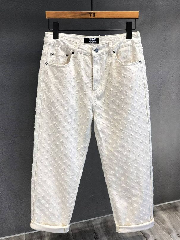 European And American Foreign Trade Pants, High Street Instagram Trendy Brand Jacquard Full-print Design Jeans, Men's Loose Wide-leg Pants, Trendy_viptrois.com