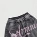 European And American Popular Letter Retro Cherry Blossom Denim Shorts Women's Hip Hop Street Print Casual Loose Casual Cropped Pants_viptrois.com