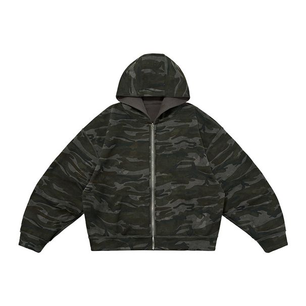 "Men's Reversible Camo Zip-Up Hoodie - Boxy Streetwear Jacket With Drop Shoulder For Casual Wear"_viptrois.com