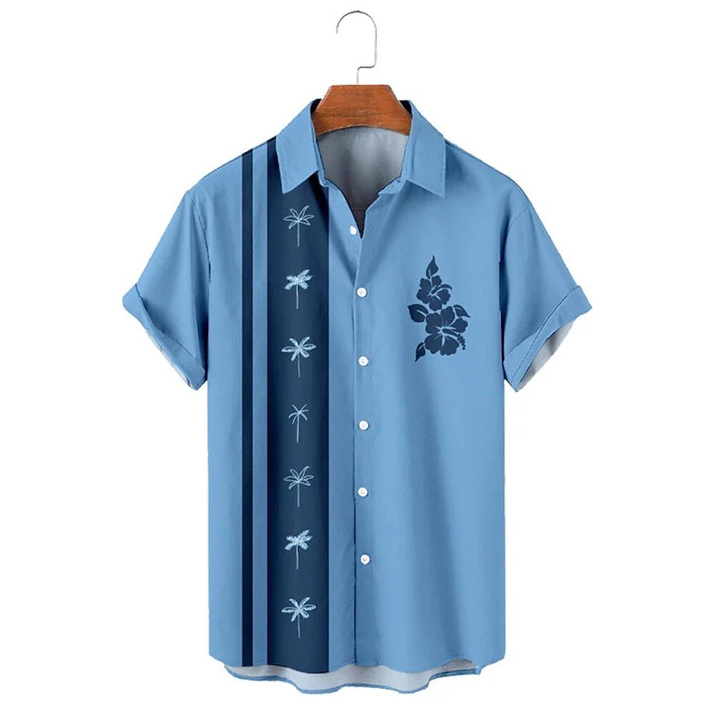 Men's Shirt Bowling Shirt Summer Casual Shirt Short Sleeve Pattern Print Daily Vacation_viptrois.com