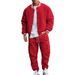 Men's Loose Sports Suit Autumn Winter American Style Stand Up Collar Velvet Casual Jacket Baseball Uniform Trousers_viptrois.com