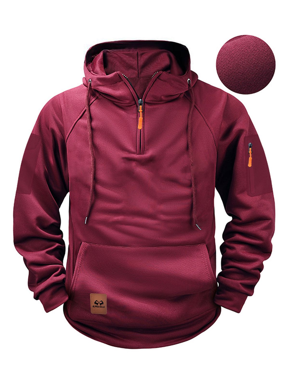 Men's Clothing Zip-Up Hooded Sweatshirt - Fleece Lined, Multi-Pocket, Casual Pullover (Light Gray, Dark Brown, Burgundy, Army Green, White, Navy)_viptrois.com