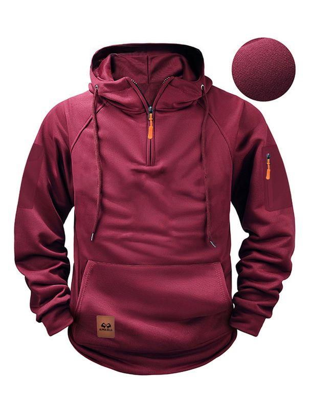 Men's Clothing Zip-Up Hooded Sweatshirt - Fleece Lined, Multi-Pocket, Casual Pullover (Light Gray, Dark Brown, Burgundy, Army Green, White, Navy)_viptrois.com