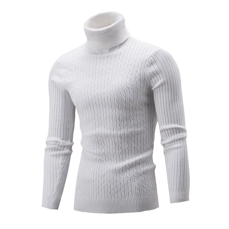 Sweater Men's Knitted Sweater Autumn And Winter New European And American Turtleneck Solid Color Twist Bottoming Shirt_viptrois.com