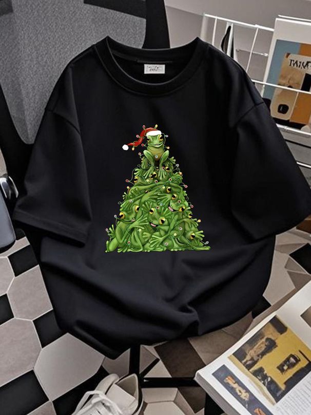 Vtg Frog Stack Tree Christmas Nature Art Tee T-shirt 2003 Mens Tag Large Lights Summer Fashion Stretched Soft Versatile Graphic_viptrois.com