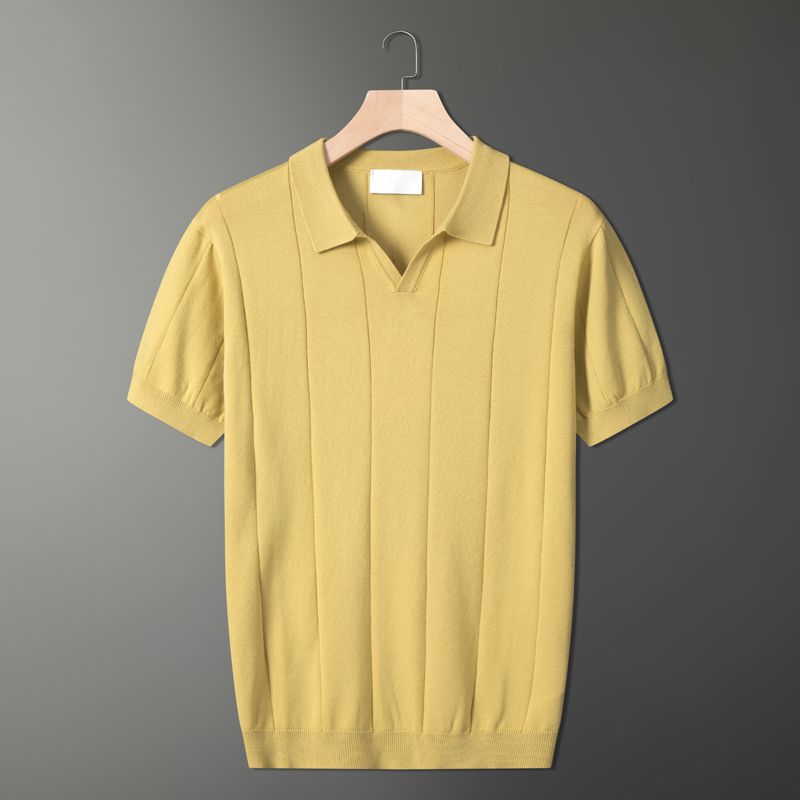 Men's Clothing Fashion Knitted T Shirt Summer Niche Breathable Short Sleeved Polo Shirt Loose Half Sleeved Top_viptrois.com