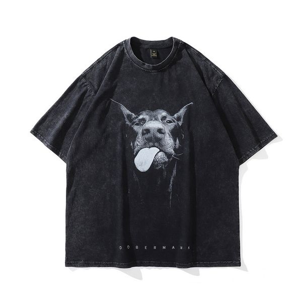 Cotton star printed short sleeve T-shirt for women ins Japanese original style loose wash done Old couple outfit_viptrois.com