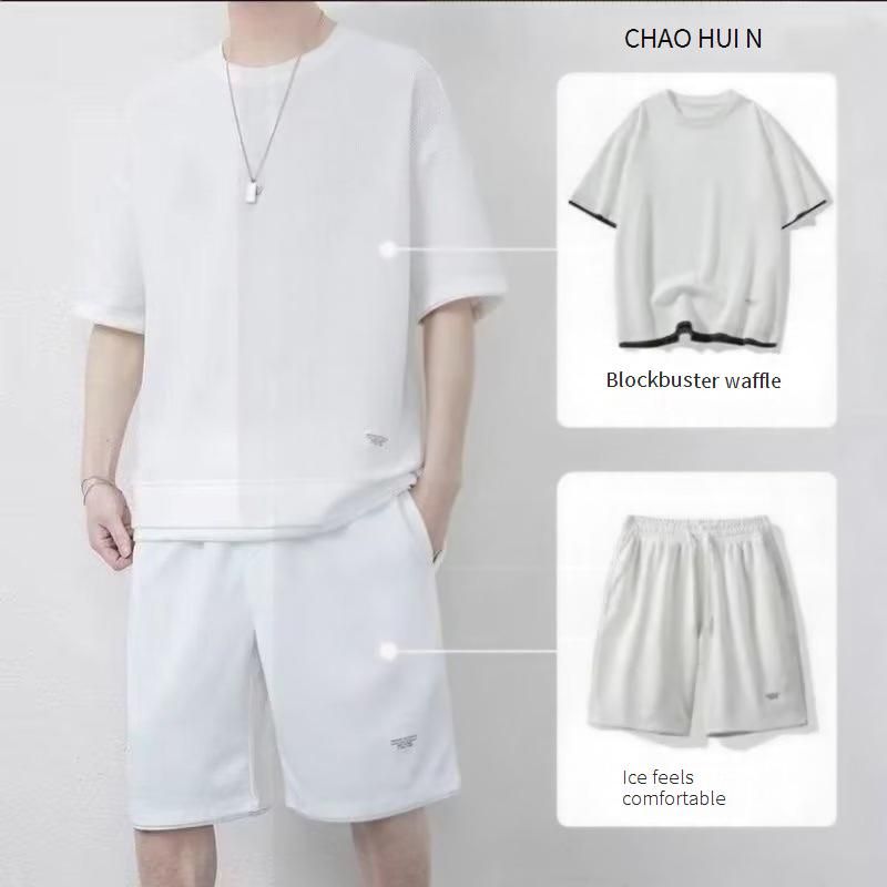 Men's Clothing Summer Simple Short Sleeved T Shirt Men's Clothing Set With Handsome Trendy Sports Clothes_viptrois.com