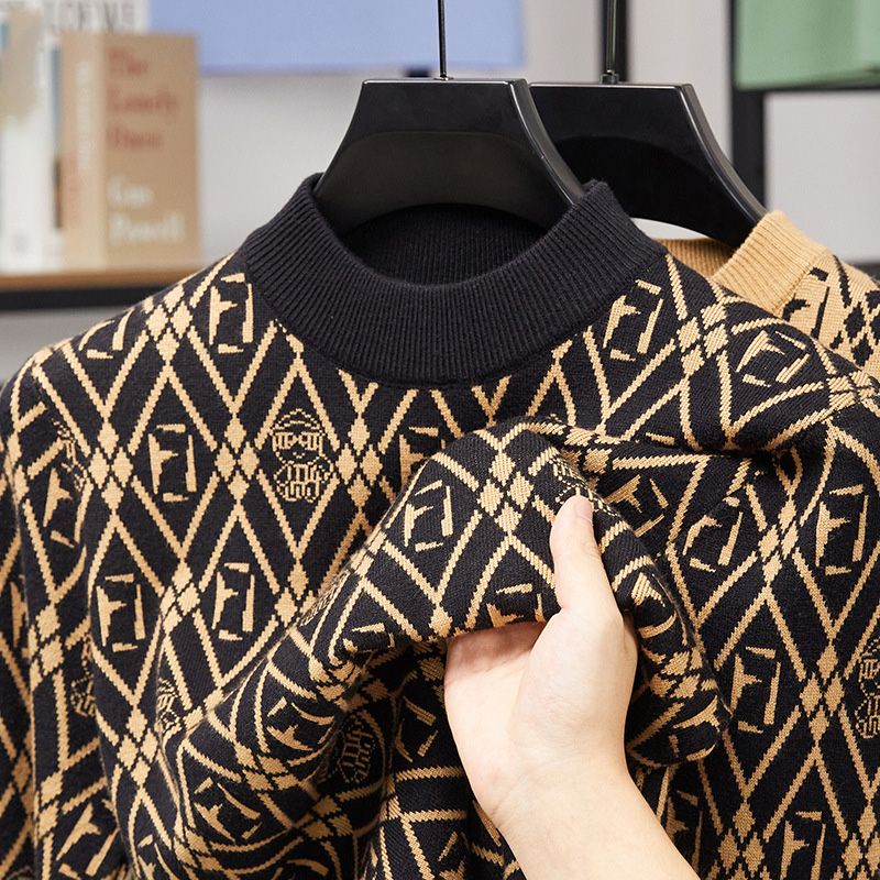2025 Winter New Fashion Trend High Quality Men's Round Neck Knitted Sweater_viptrois.com