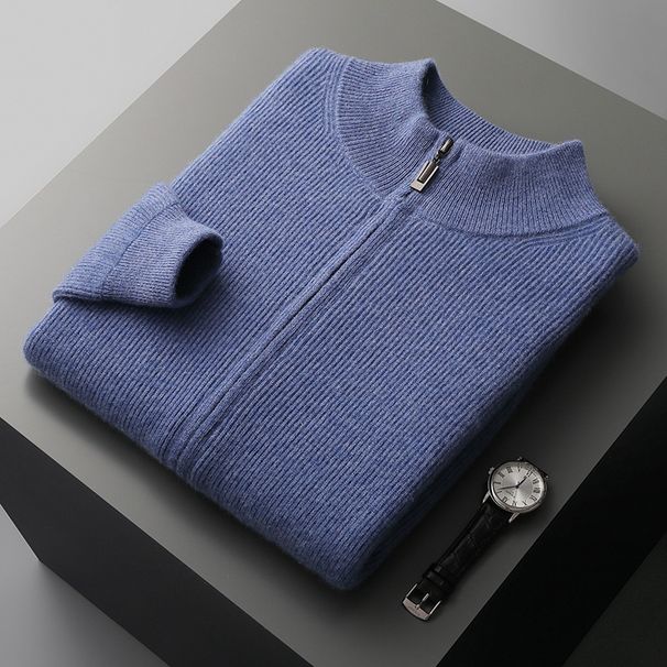 Pure 23 Autumn Winter New 100% Pure Men's Cardigan Half Turtleneck Zipper Wool Coat Business Knitted Sweater_viptrois.com