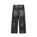 High Street Atmosphere Vibe Style Lightning Burst Pattern American Jeans Heavy Craft Familiar Straight-Leg Slightly_viptrois.com