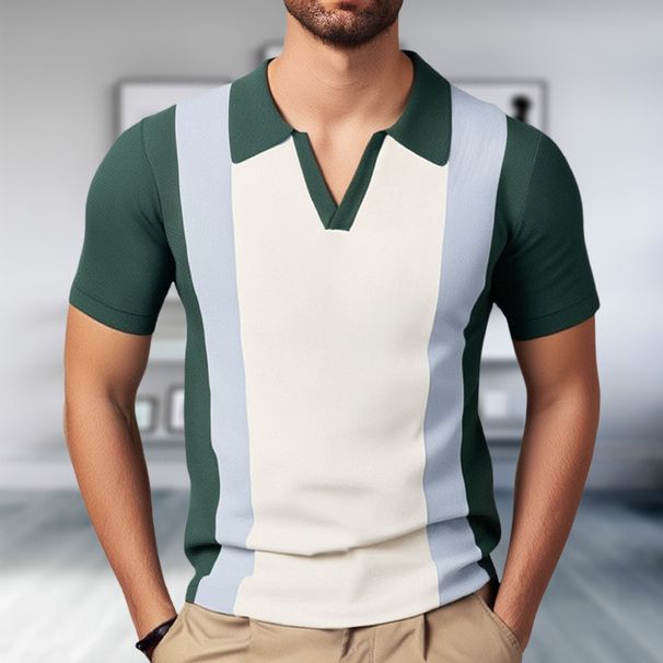 Japanese And Korean Men's Summer New Sweater With Patchwork Contrasting Color Pullover Business Polo Shirt SY0078_viptrois.com