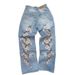 Men's Clothing Loose Jeans Cherry Blossom Embroidery High Quality Streetwear Jeans_viptrois.com
