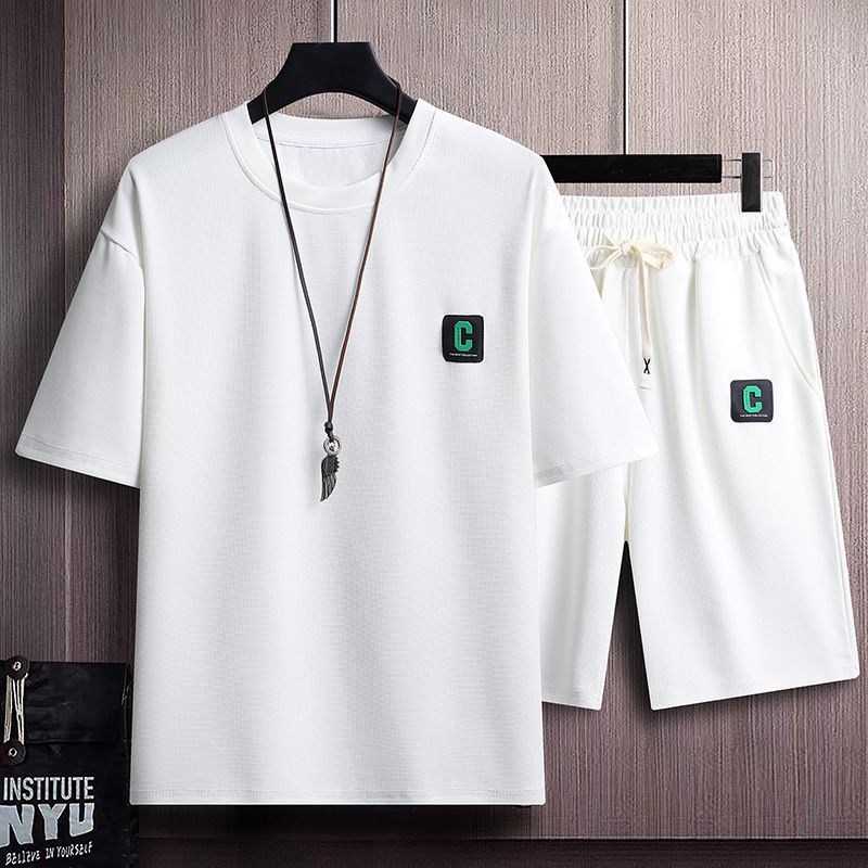 Men's Clothing Waffle Short Sleeved T Shirt Men's Summer Ice Silk Shorts Short Sleeved T Shirt Casual Sports Large Size Suit Men's Clothing Trend_viptrois.com