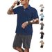 Men's Clothing New Pallets Men's Casual Sports Linen Small Plaid Lapel Shirt Suit_viptrois.com