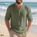 Breathable Linen Henley Neck Long Sleeve T-Shirt For Men - Relaxed Fit, Casual Comfort, Summer Essential_viptrois.com