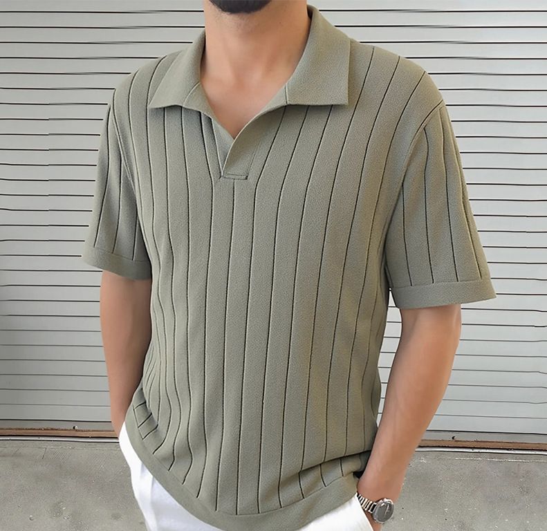 Polo Shirt Lapel Sweater 2025 New Men's Color Matching Short Sleeve Cross Border European And American Muscle Men's Clothing_viptrois.com