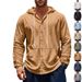 Spring And Autumn American-style Loose Men's Loose Linen Casual Simple Beach Hooded Long-sleeved Shirt Men_viptrois.com