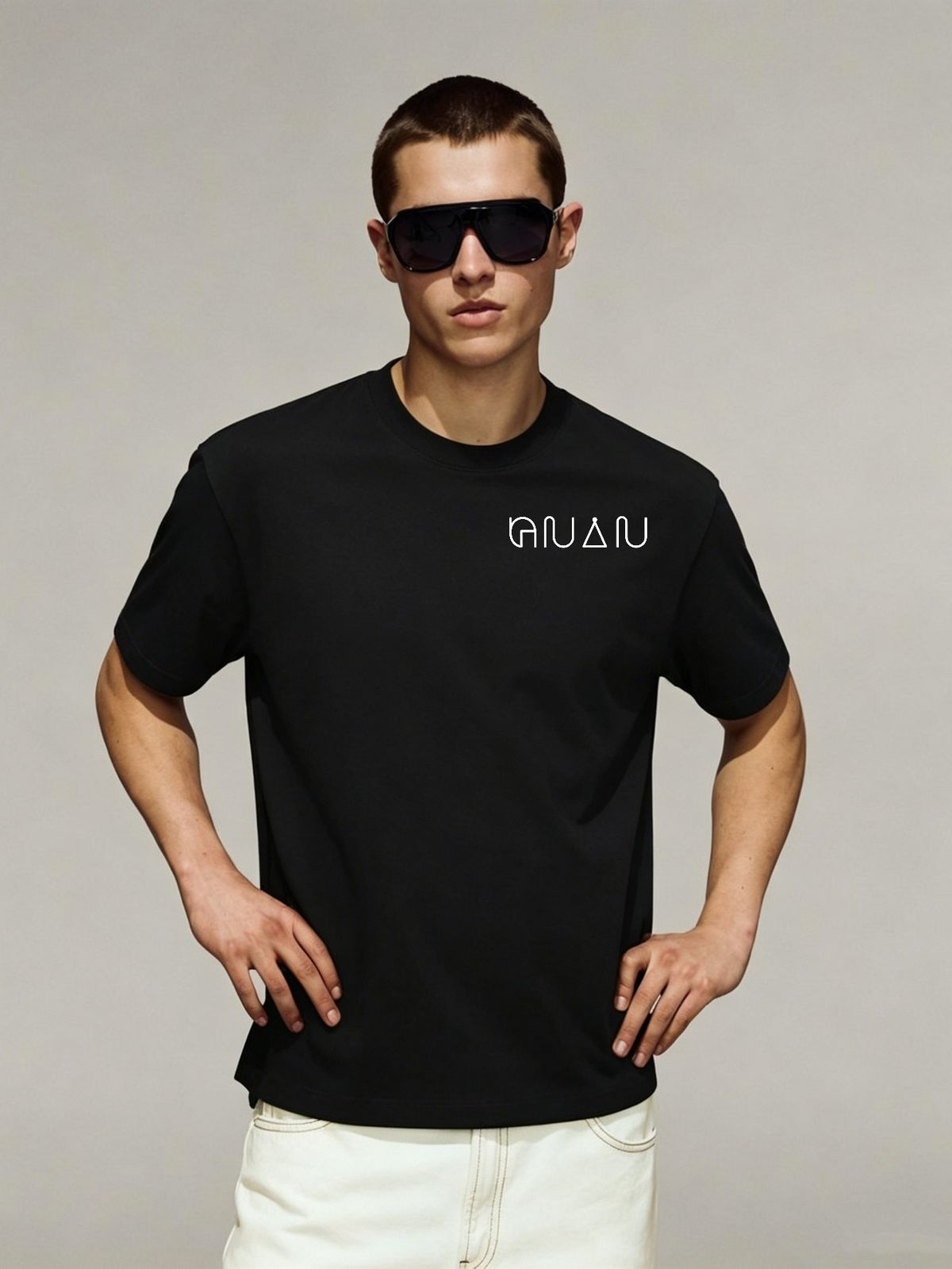 Minimal Streetwear Loose Fit Geometric Letter Graphic Cotton T-Shirt Men's Casual Versatile Top_viptrois.com