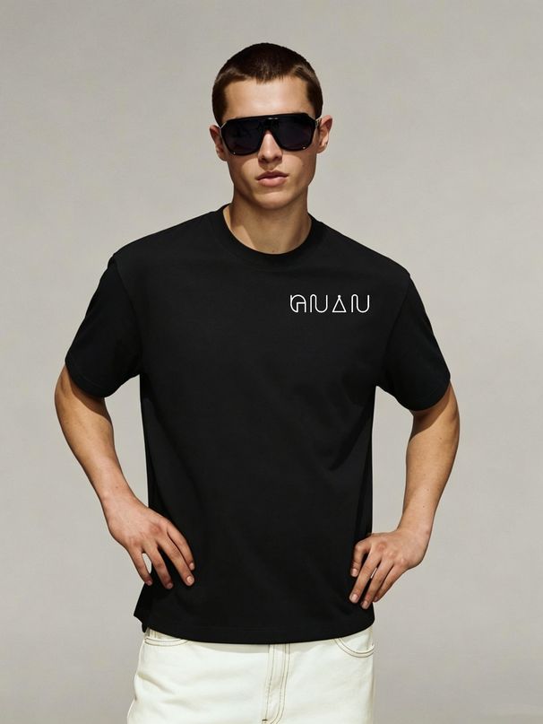 Minimal Streetwear Loose Fit Geometric Letter Graphic Cotton T-Shirt Men's Casual Versatile Top_viptrois.com
