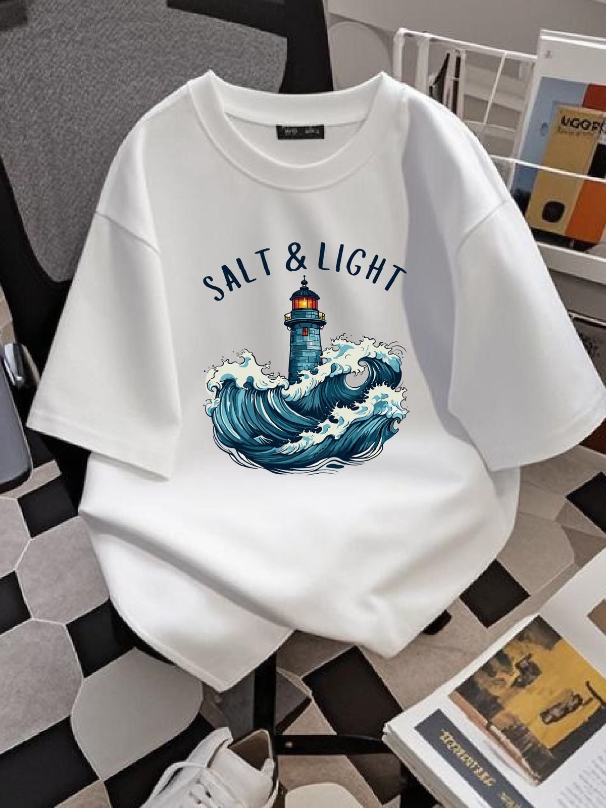 Lighthouse At Sea Salt Light Cotton T Shirt Vintage Christian Trendy Style Homme Fashion Stylish Stretched Designer Clothes Soft Casual Versatile_viptrois.com