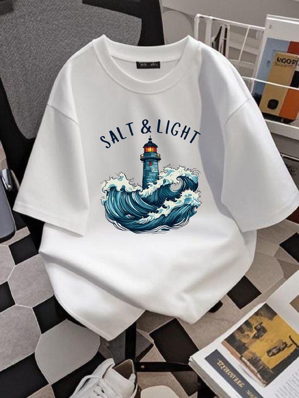 Lighthouse At Sea Salt Light Cotton T Shirt Vintage Christian Trendy Style Homme Fashion Stylish Stretched Designer Clothes Soft Casual Versatile_viptrois.com