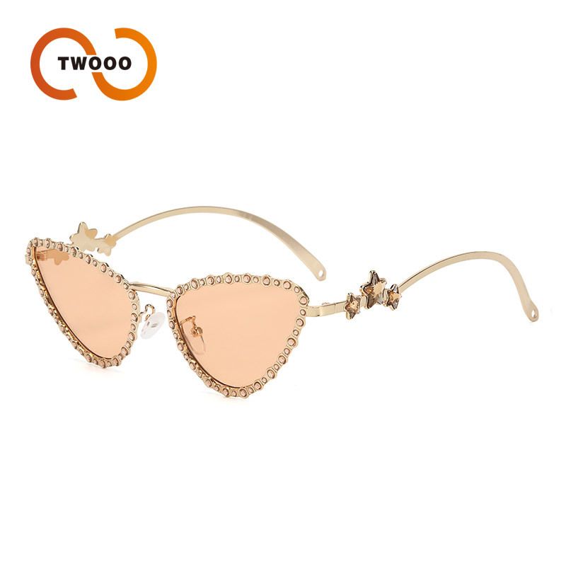 New Personality Cat's Eye Diamond Sunglasses Metal Five Pointed Star Diamond Sunglasses T1340_viptrois.com