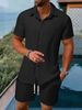 Men's Lightweight Summer Blazer & Shorts Set - Casual Business T-Shirt Outfit For Office & Travel (Black/Grey/Khaki/Army Green/Navy/Brown, S-XXL)_viptrois.com