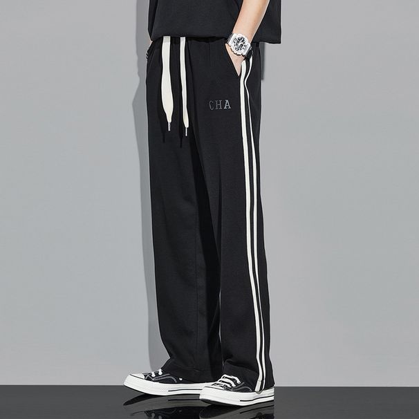 Men's Clothing Straight Leg Casual Sweatpants Men's Summer Loose Trendy Brand Hong Kong Style Drape Wide Leg Pants Thin Striped Versatile Sports Pants_viptrois.com