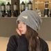 Metal Label Large Head Circumference Slouchy Beanie Women 2025 New Korean Lazy Style Cold Autumn Turban Hat For Men_viptrois.com