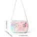 Girls Pink Butterfly Cartoon Print Messenger Bag Kawaii Colorful Plush Outing Small Square Bag Furry_viptrois.com