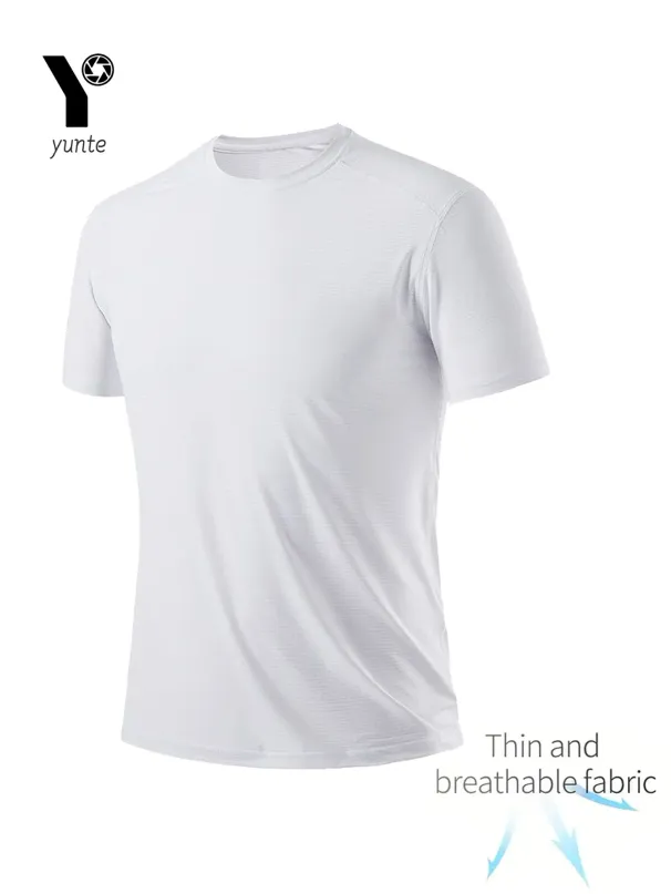 Camiseta De Cuello Redondo, 1 Pieza, Blanca, Ultraligera, De Secado Rápido, Transpirable, Absorbente Del Sudor, Adecuada Para Gimnasio Físico Y Ru_viptrois.com