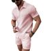 Men's Clothing Short Sleeved Shirt Shorts Sports Leisure Beach Two Piece Suit_viptrois.com