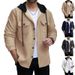 Autumn And Winter Men's Casual Sports Color Matching Hooded Sweatshirt Button Jacquard Pocket Jacket_viptrois.com
